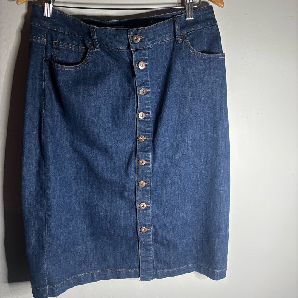 Denim Button-Front Skirt